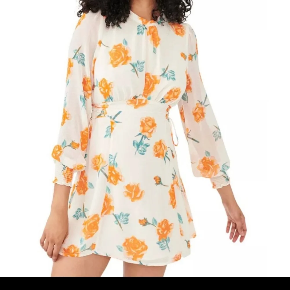 Free People Samantha Floral Print Long Sleeve Lace Up Mini Dress